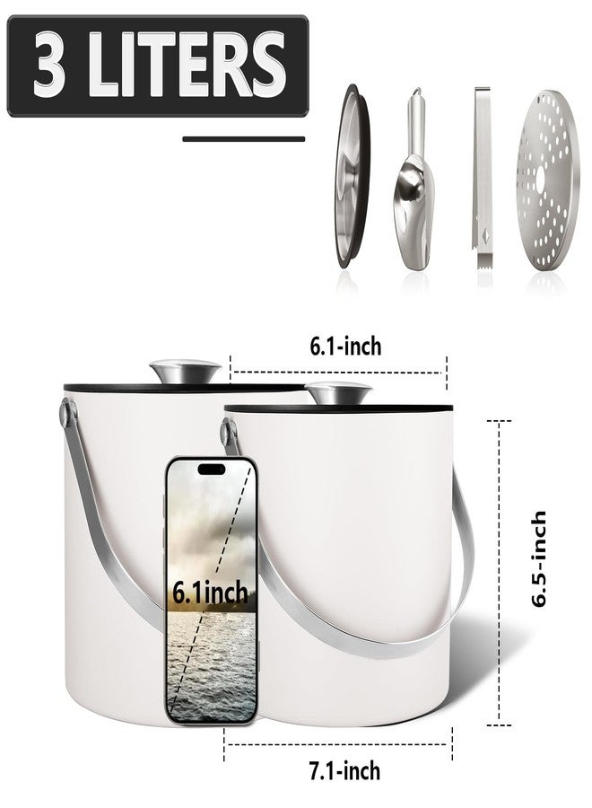 Bakpoco Insulated Ice Bucket with Silicone Lid, Scoop, Tongs & Strainer, 3L Stainless Steel Double Wall Ice Buckets for Parties & Cocktail Bar, Champagne Ice Bucket with Lid for Freezer, Ivory - Image 2